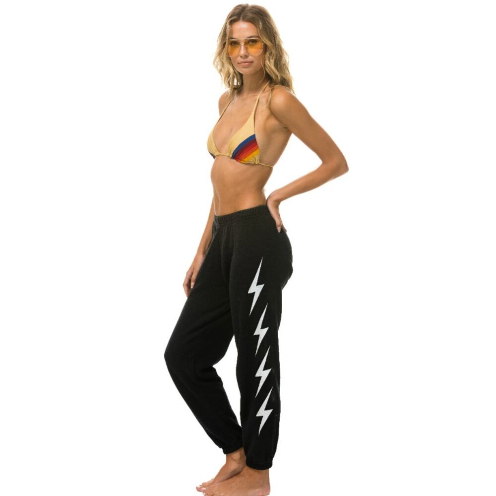 Aviator Nation Black Track Pants with White Lightning Bolt